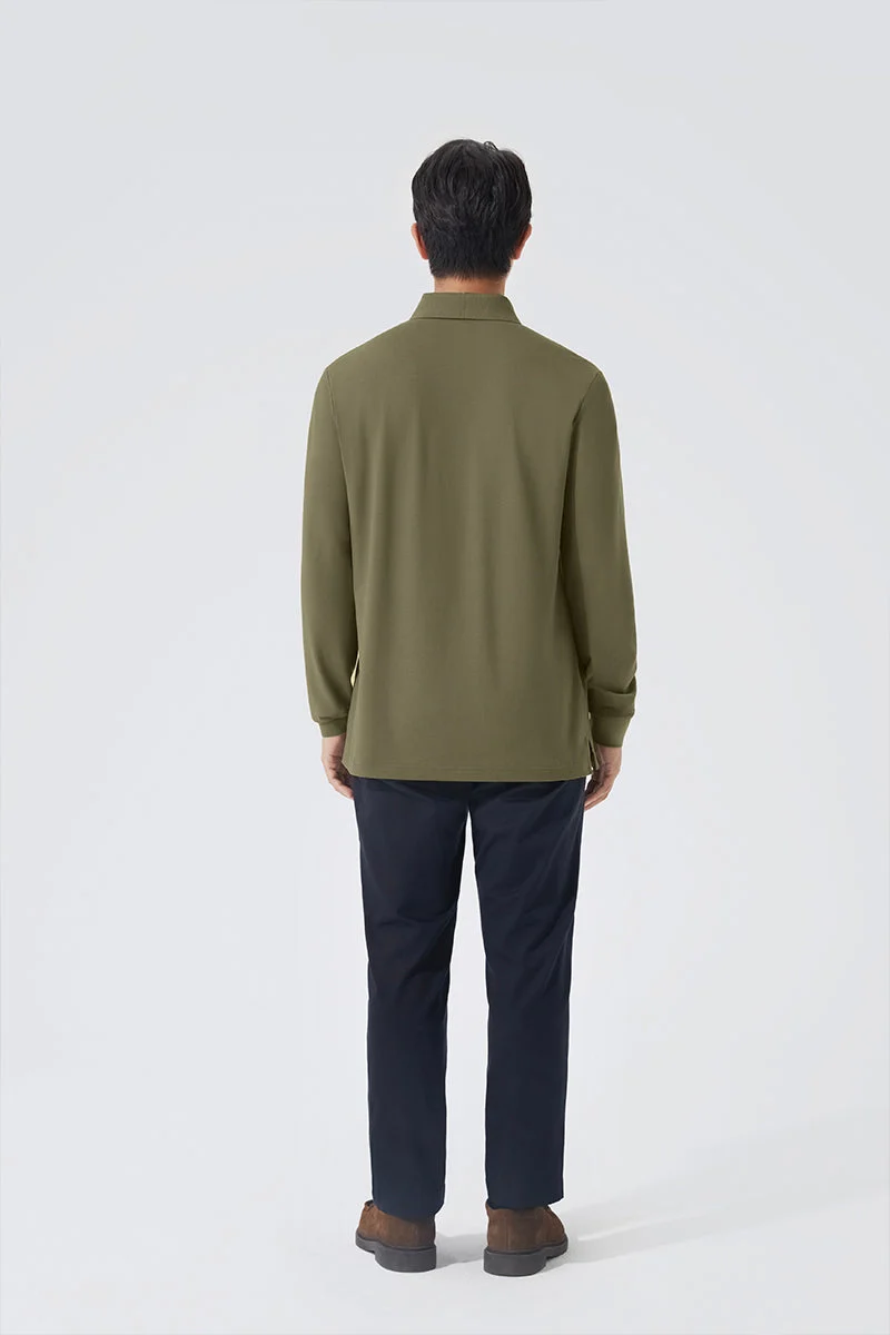 Pique Long Sleeve Polo – Olive