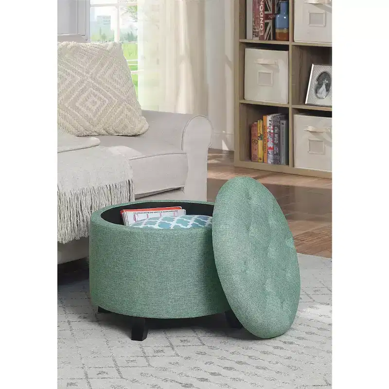 Round Storage Ottoman with Tufted Top & Removable Lid