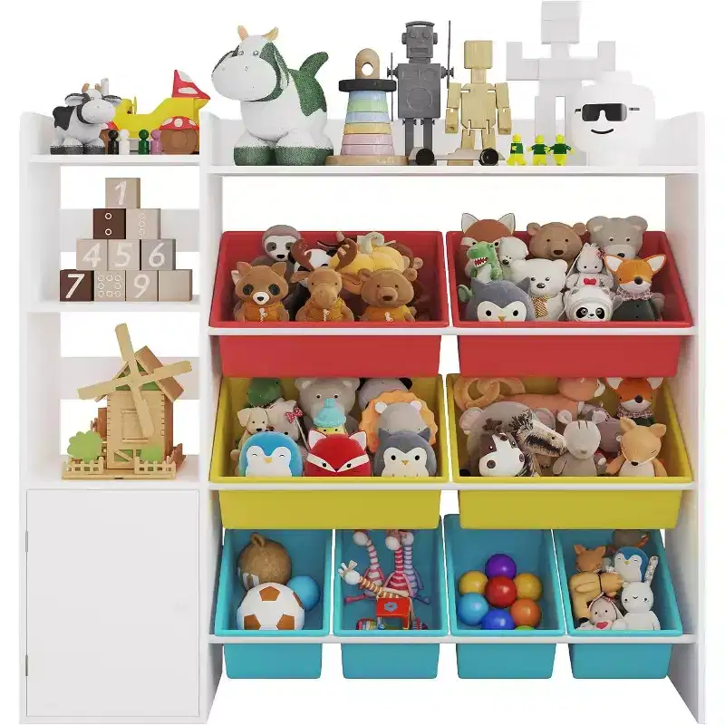 Kids Toy Storage Organize 8 Removable Bins Kid Bookshelf and Toy Storage Large Toy Box with Bookshelf for Bedroom, Kids Room, Classroom, Nursery