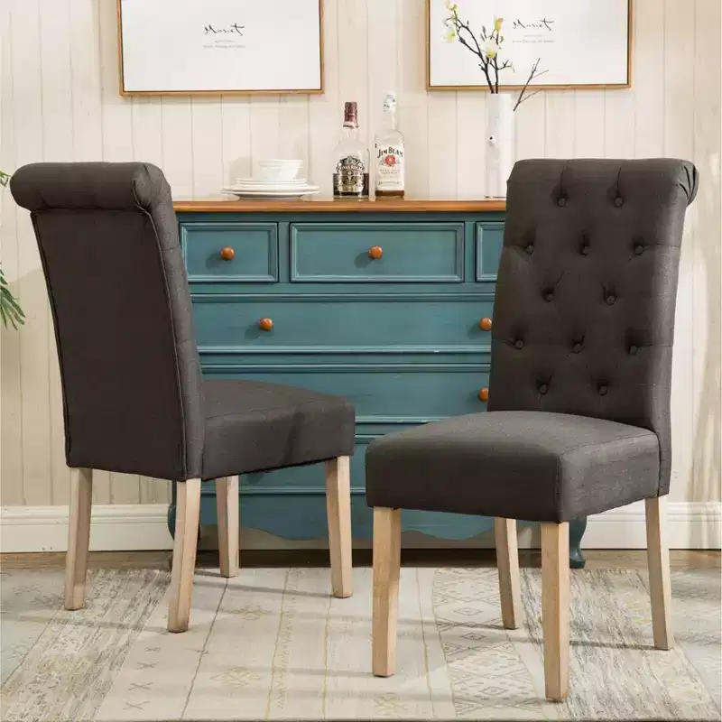 Solid Wood Tufted Parsons Dining Chair, Charcoal, Set of 2