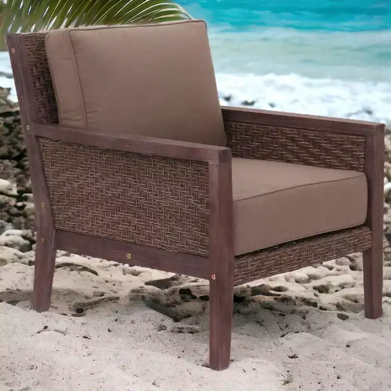 Courtyard Casual Buena Vista II Club Chair Stained Eucalyptus Wood KD Sunbrella Fabric