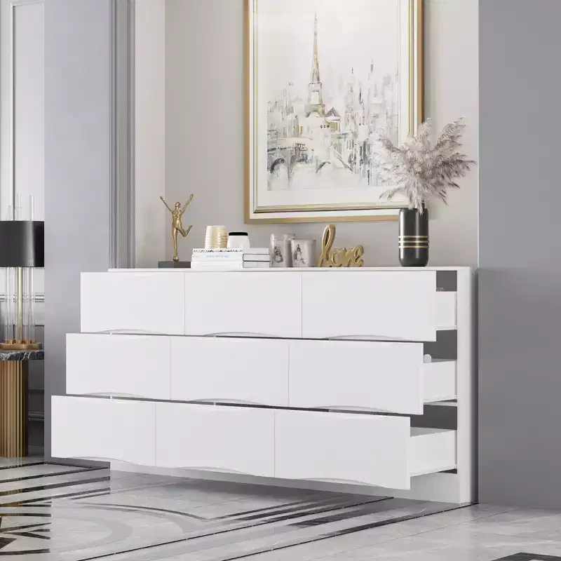 Famapy Horizontal Dresser For Bedroom Modern Minimalist Dresser Hidden Handles White