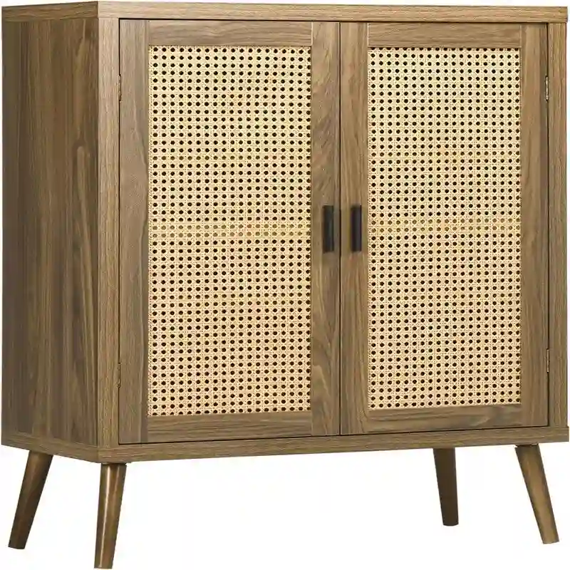 Sideboard Buffet Cabinet with Rattan Decorated Doors - 13.75D x 30W x 39.25H