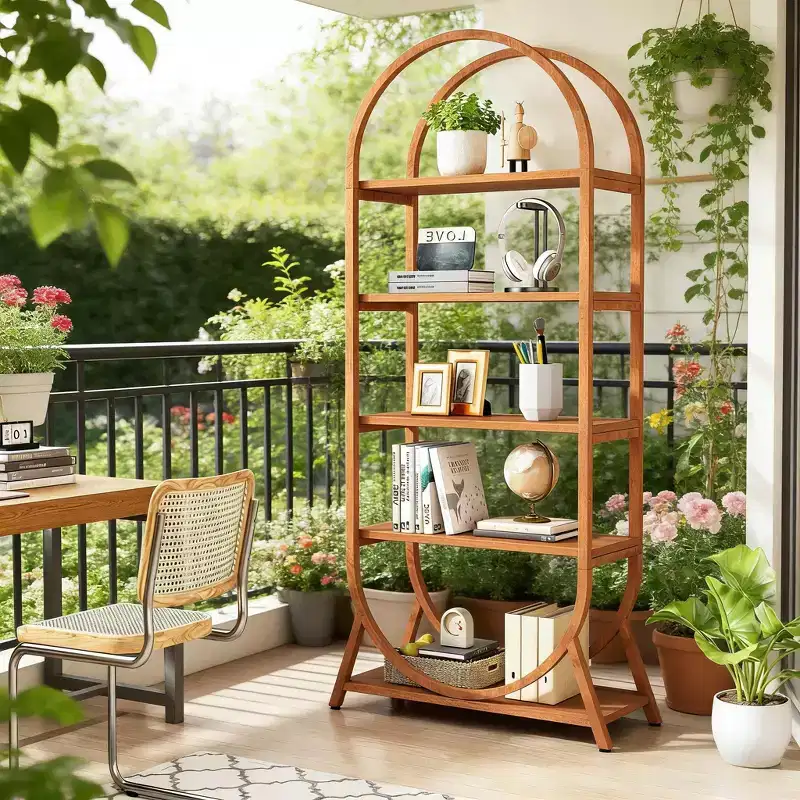 5-Tier Bookshelf, 70.8 Open Bookcase Arched Display Rack