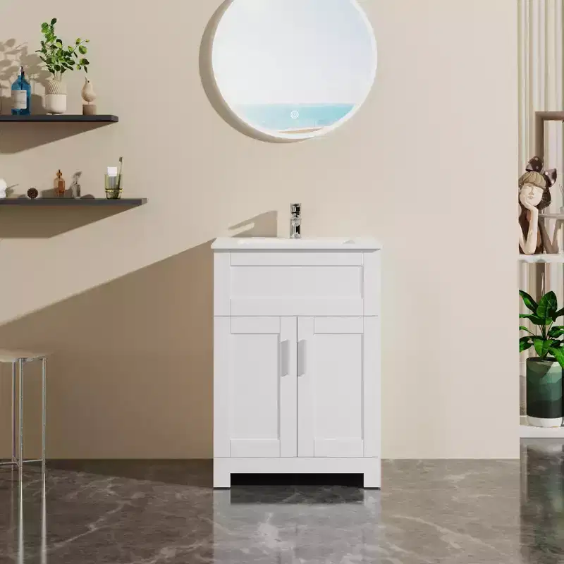 24 Sink Bathroom Vanity Laundry Cabinet Combo, White
