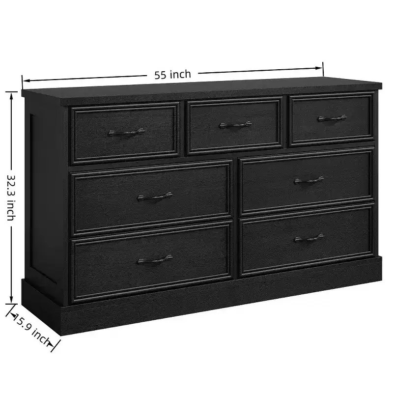 55 Wide 7 Chest of Drawers Storage, Farmhouse 7 Drawer Dresser with Sturdy Foundation, Wooden TV Stand for Bedroom Living Room Nursery