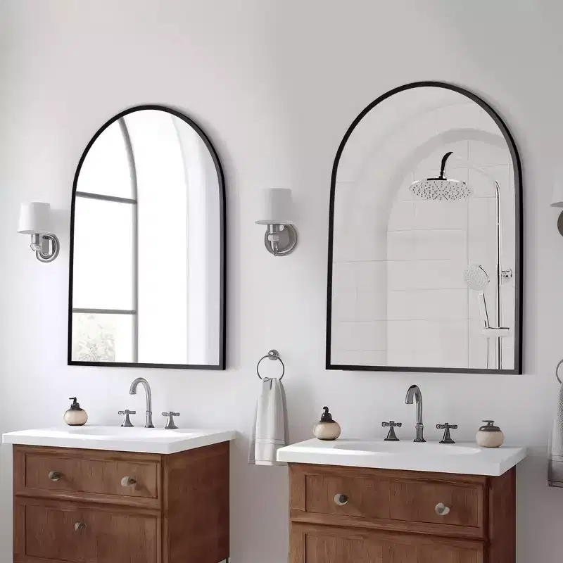 2 Pieces 31 In.H X 24 In.W Black Aluminum Alloy Thin Edge Right Angle Arched Hanging Mirror Frame Wall Mirror