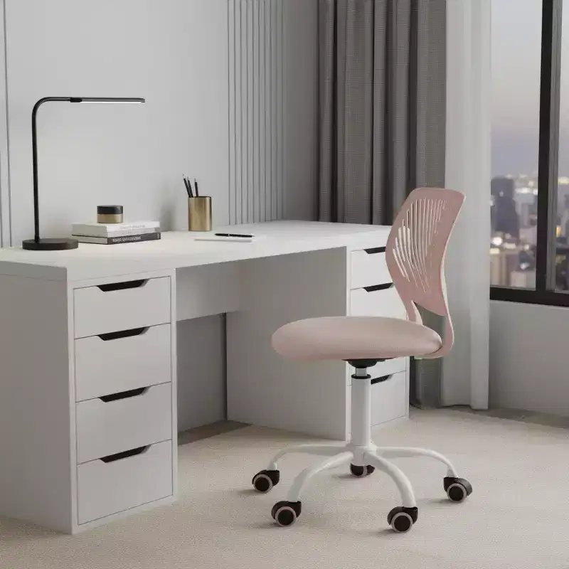 HomeRoots Pale Pink and White Adjustable Height Swivel Rolling Office Chair