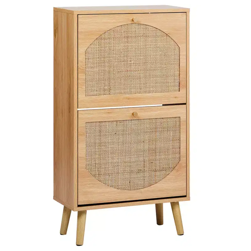 Rattan Shoe Cabinet with 2 Flip Drawers