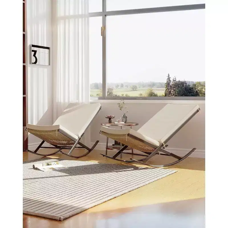 COZONY Outdoor Rocking Lounge Chair Set of 2, Patio Chaise Lounge with Removable Cushion