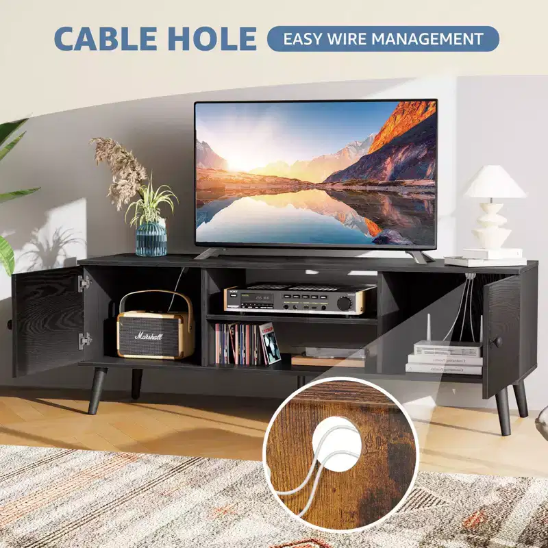 Panel TV cabinet can store black cabinets, suitable for home living room office TV cabinet