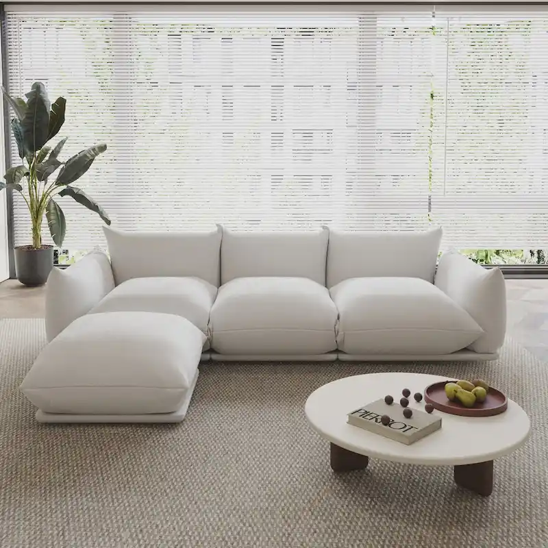 104 L-shape Chenille Modular Sofa Modern Sectional Semi-firm Sofa Couch with Ottoman