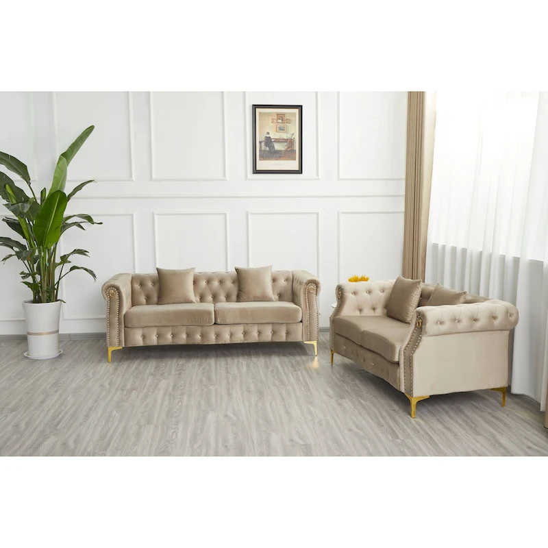 Velvet 2 Piece Loveseat and Sofa Living Room Set