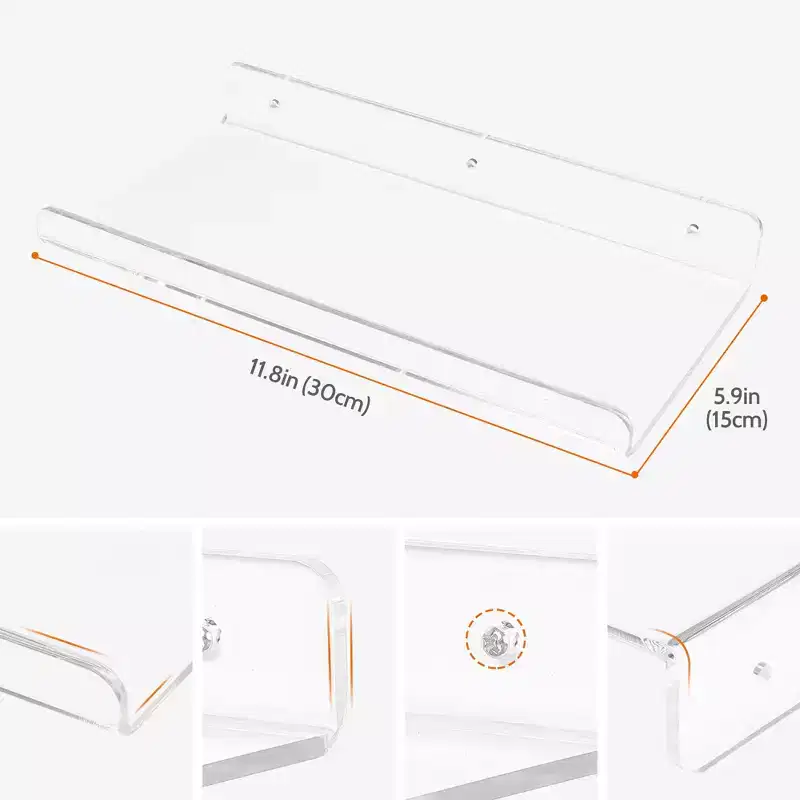 Unique Bargains Clear Acrylic Floating Wall Mounted Shelves for Bathroom and Living Room