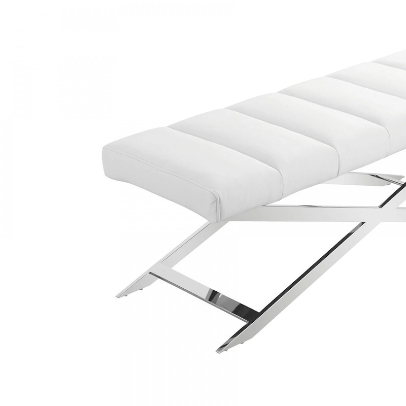 HomeRoots 55 Cream and Wood Brown Upholstered Polyester Blend Bench - 55