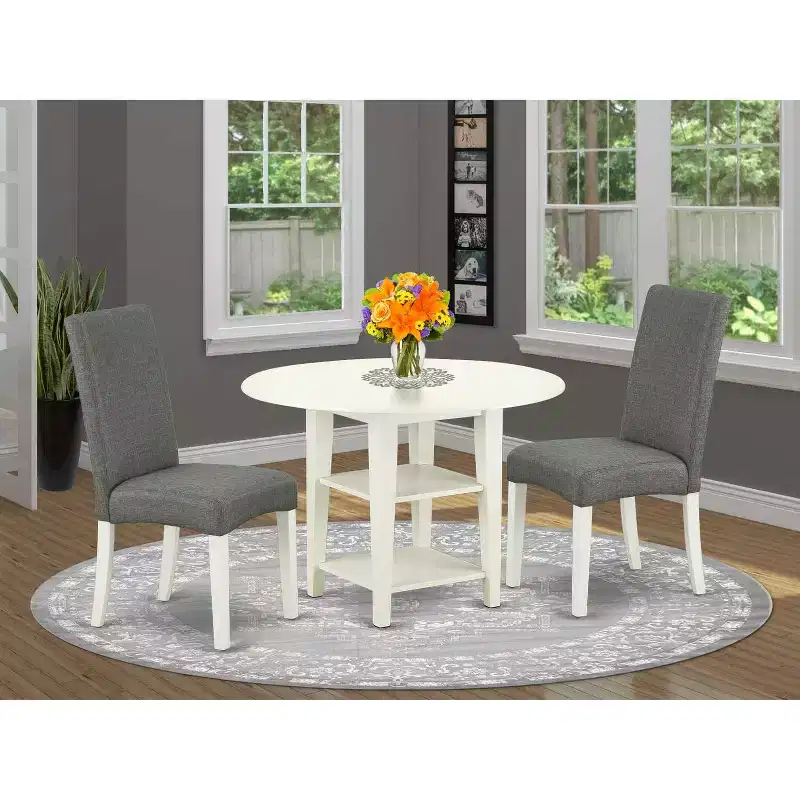 Urban Oasis 3Pc Dining Set - 20x42 Table & 2 Parsons Chairs - Linen White Legs - Gray Fabric