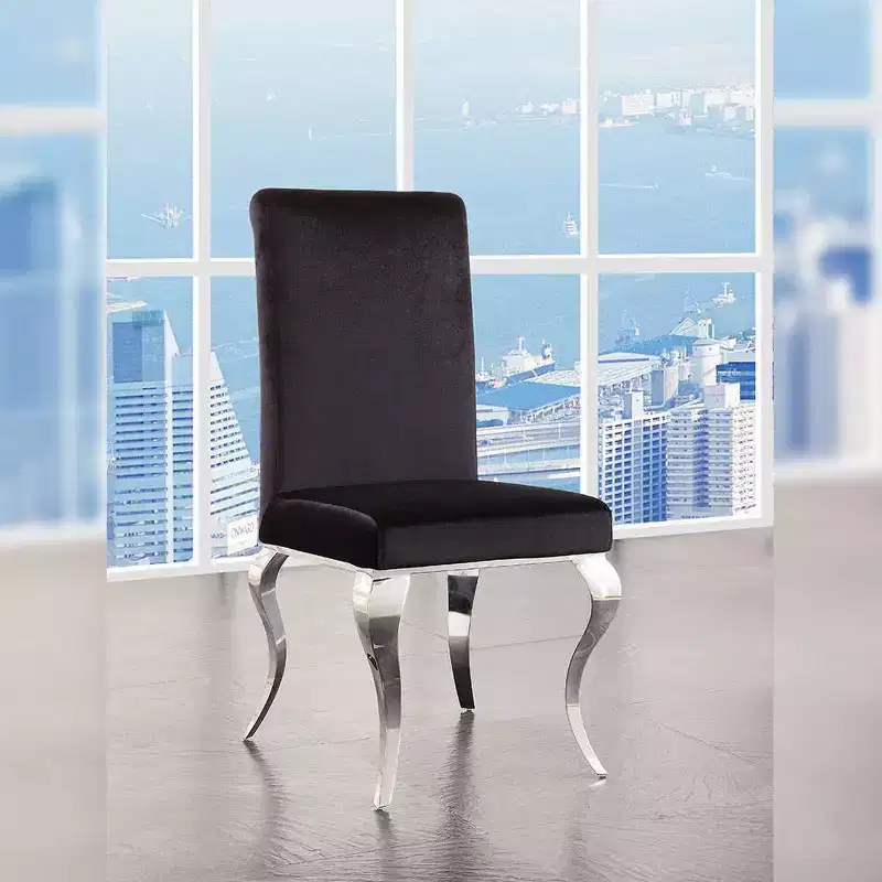 Modern Dining Chair Black Fabric Stainless Steel