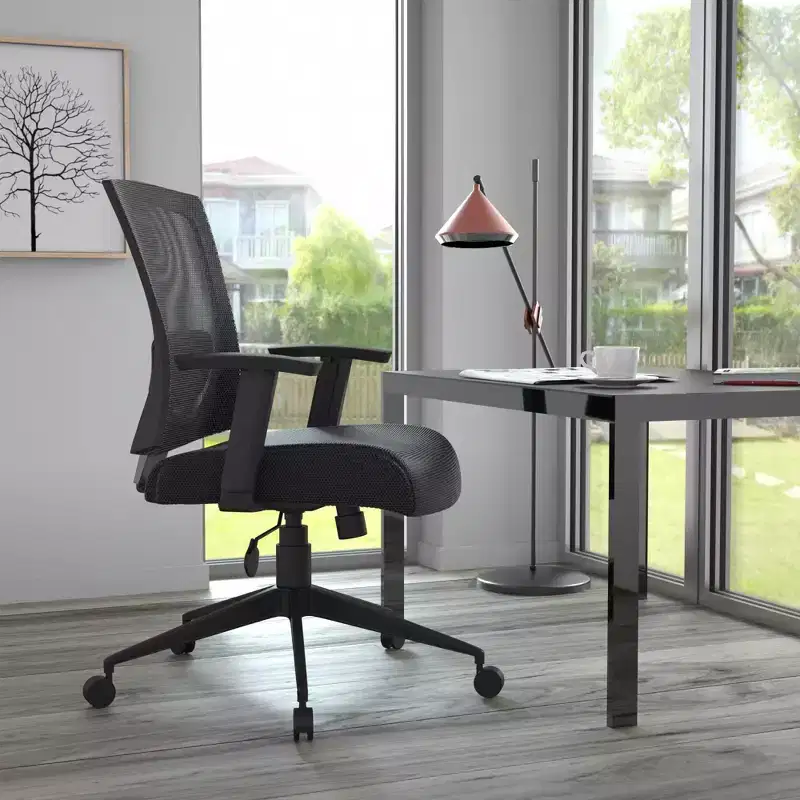 Mesh Back Task Chair Black: Ergonomic, Adjustable Arms, Swivel, Nylon Legs