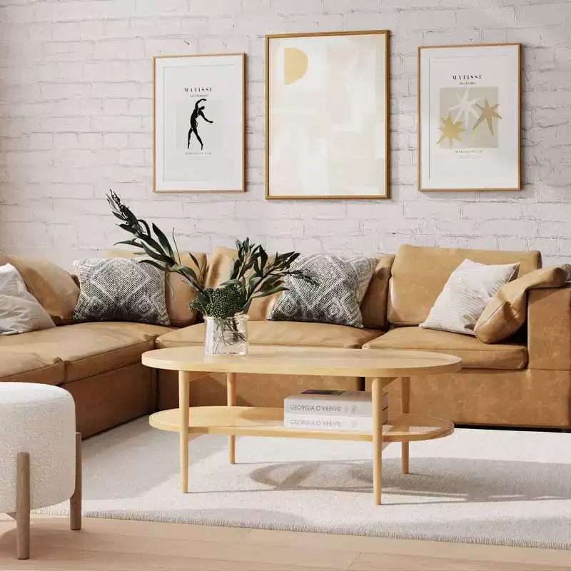 46 Warm Pine Wood and Rattan Oval Coffee Table Warm Pine - Nathan James