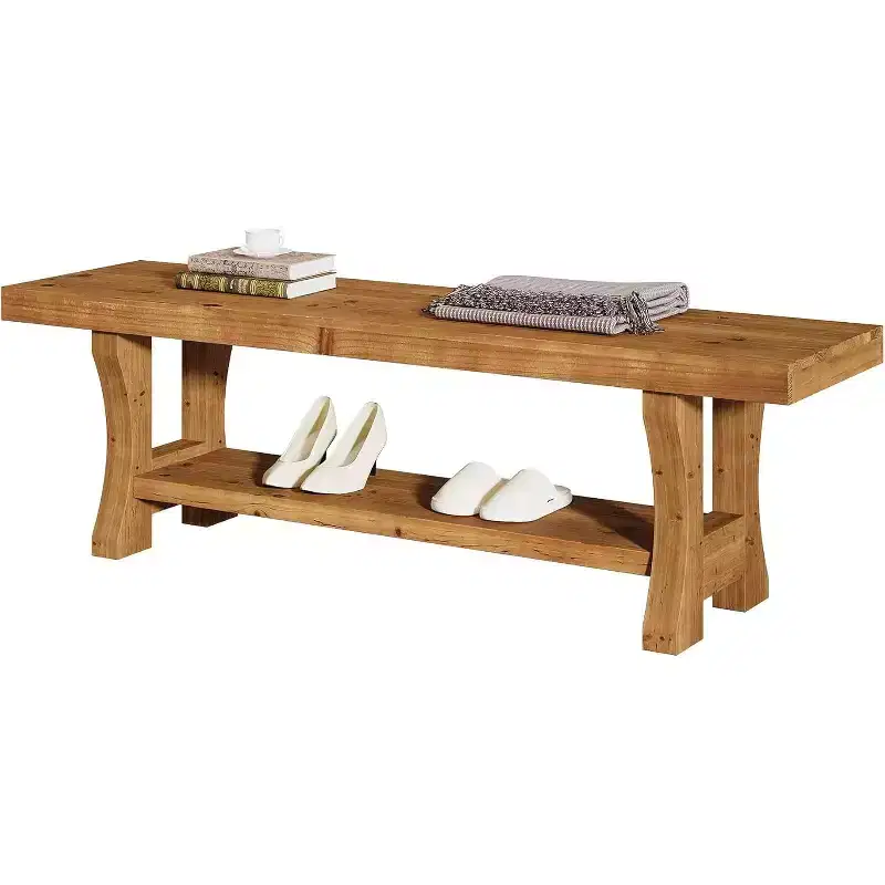 Lantine Solid Wood Entryway Bench, 55 End of Bed Bench, Indoor Dining Seat for Hallway, Bedroom, Dining Room