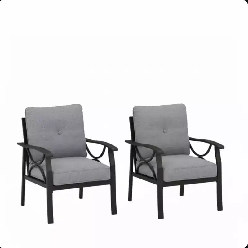 Set of 2 Patio Armchairs Metal Frame with Cushions Outdoor Garden Furniture