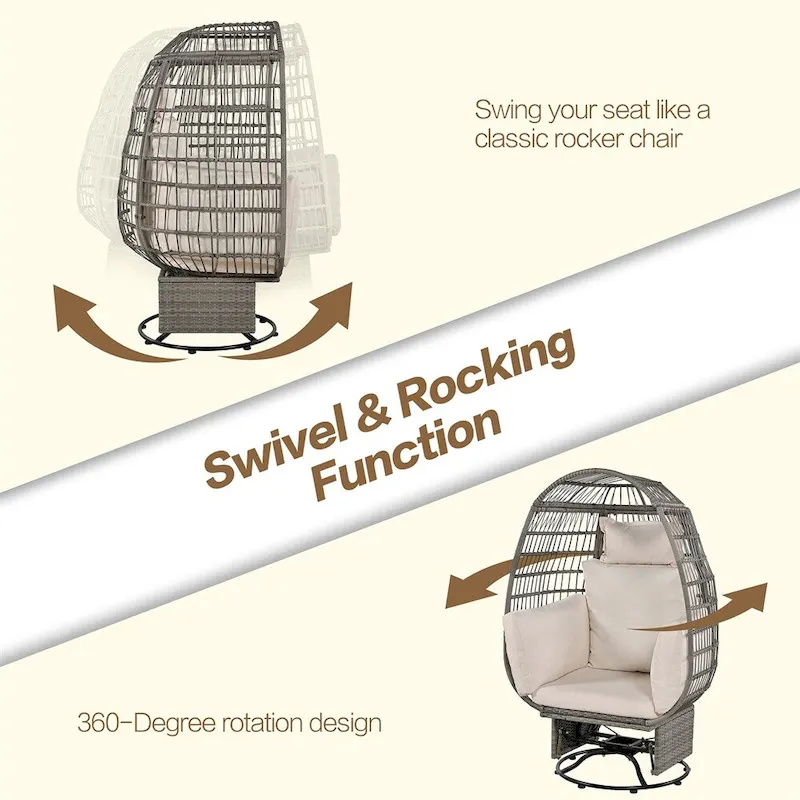 Rattan Egg Patio Swivel Chair with Cushions and Rocking Function