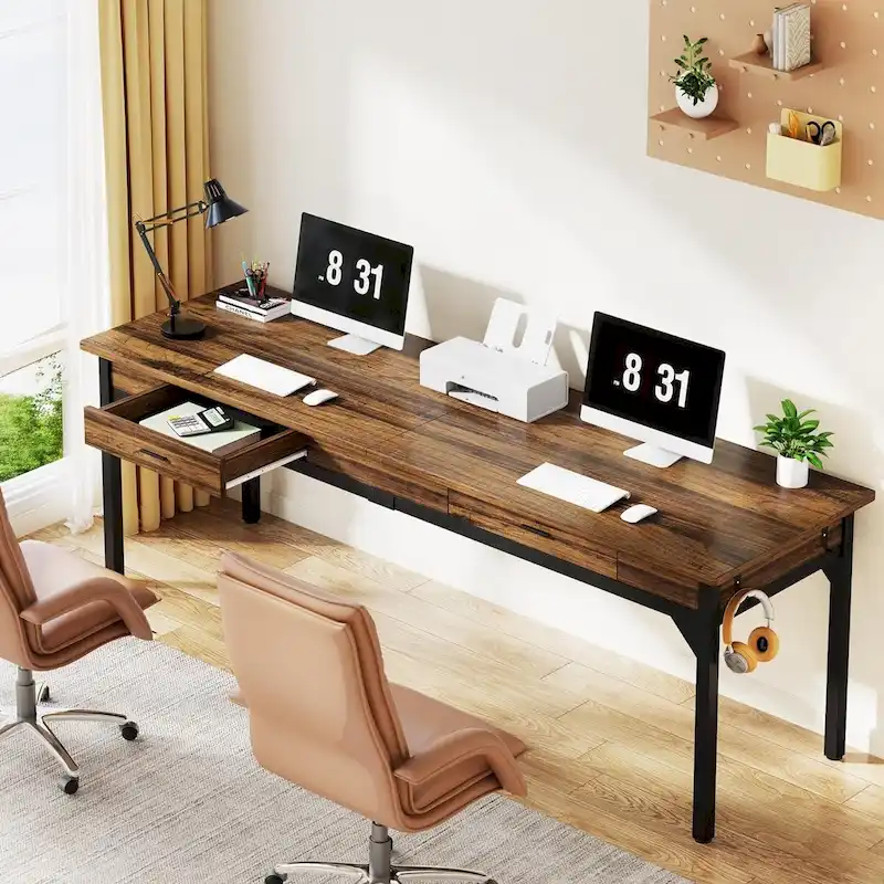 78.7 Extra Long Computer Desk, Two Person Large Desk with 2 Drawers