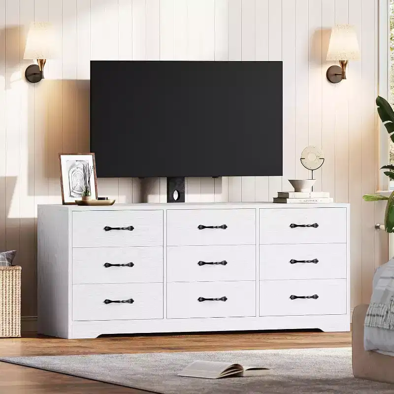 TV Stand with Mount for 32C85 Inch TVs, Modern Wood Media Console with Storage 9 Drawers, Living Room Entertainment Center Furniture