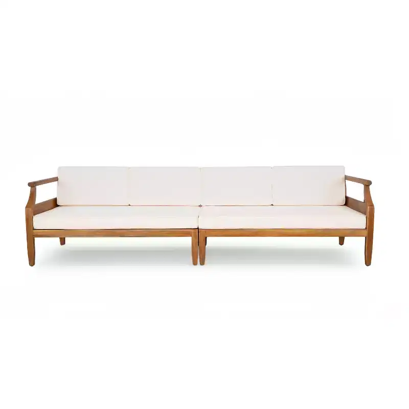 Christopher Knight Home Beate Outdoor Rustic Acacia Wood 2 Piece Sofa Set with Cushions and Open Slat Back
