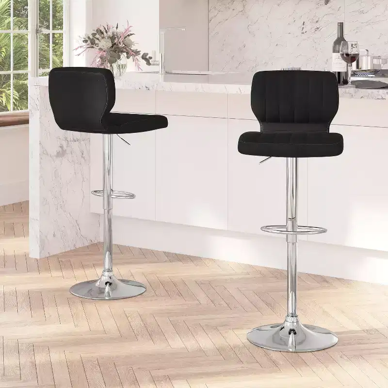 Metal Vinyl Foam Swivel Bar Stool Set of 2, Height Adjustable 25