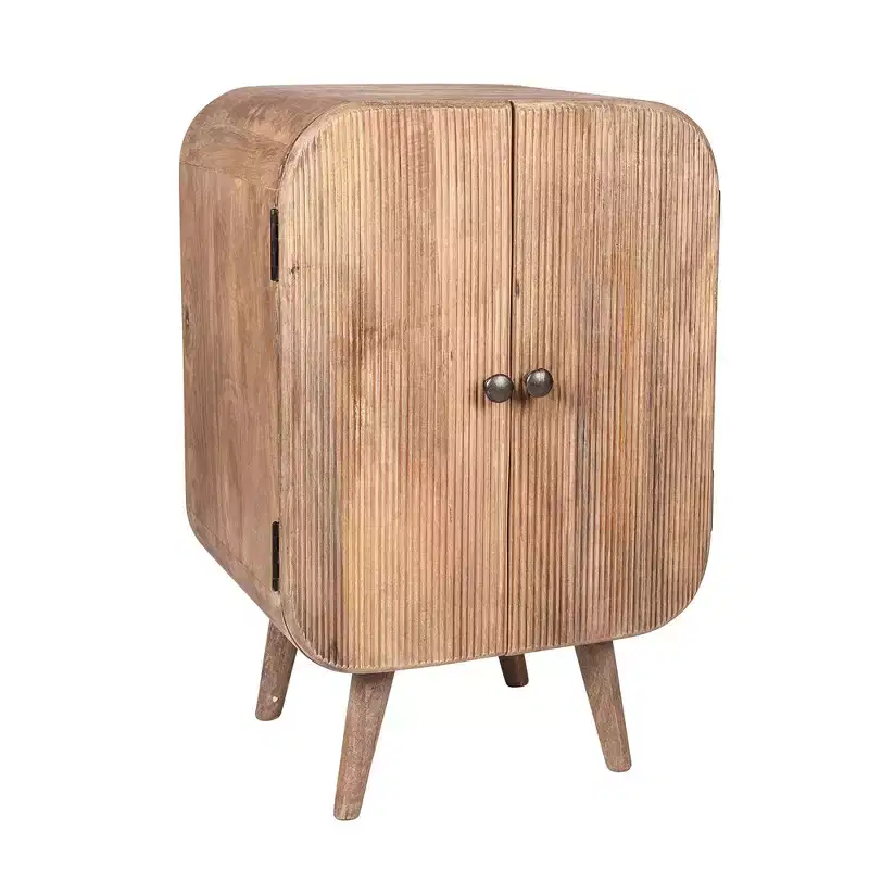 2 Door Mango Wood Side Cabinet: Mid-Century Design, No Assembly Required