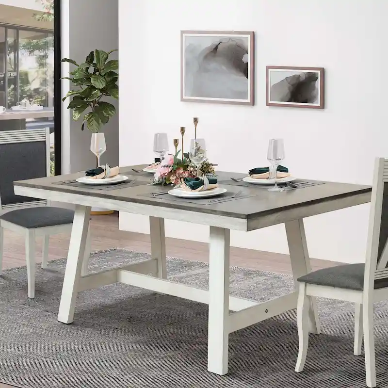 64.5 Rectangular Distressed Off White and Rubberwood Dining Table - 29.25 H x 64.57 W x 35.43 D