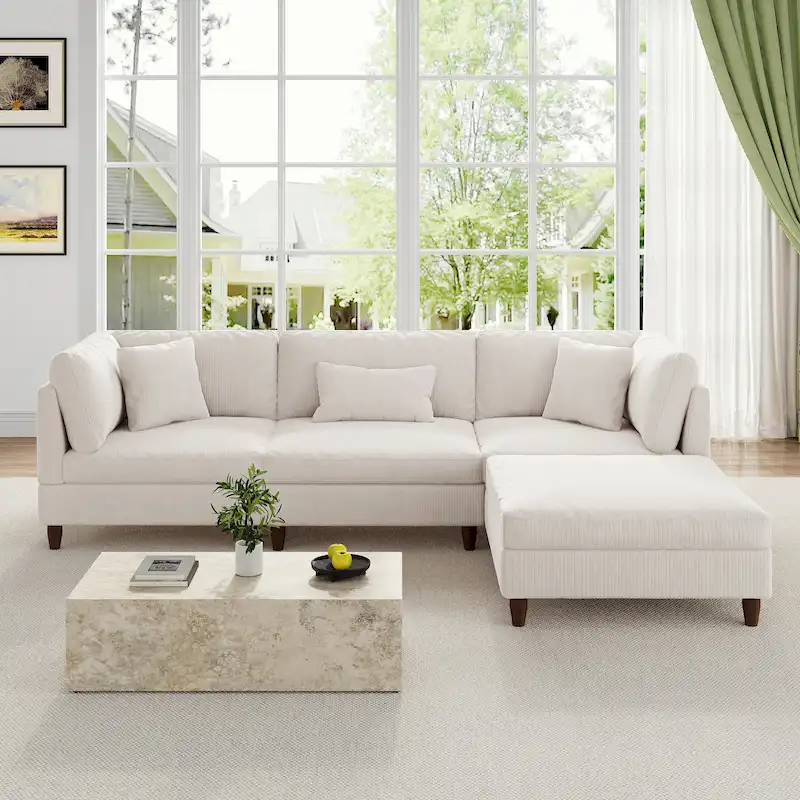 Modular Sectional Sofa Couch with Ottoman for Living Room Set - 112 W