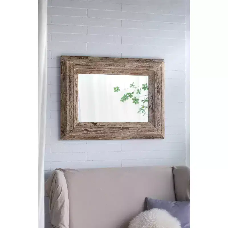 30 x 39 Inch Rectangular Wall Accent Mirror with Distressed Wood Frame