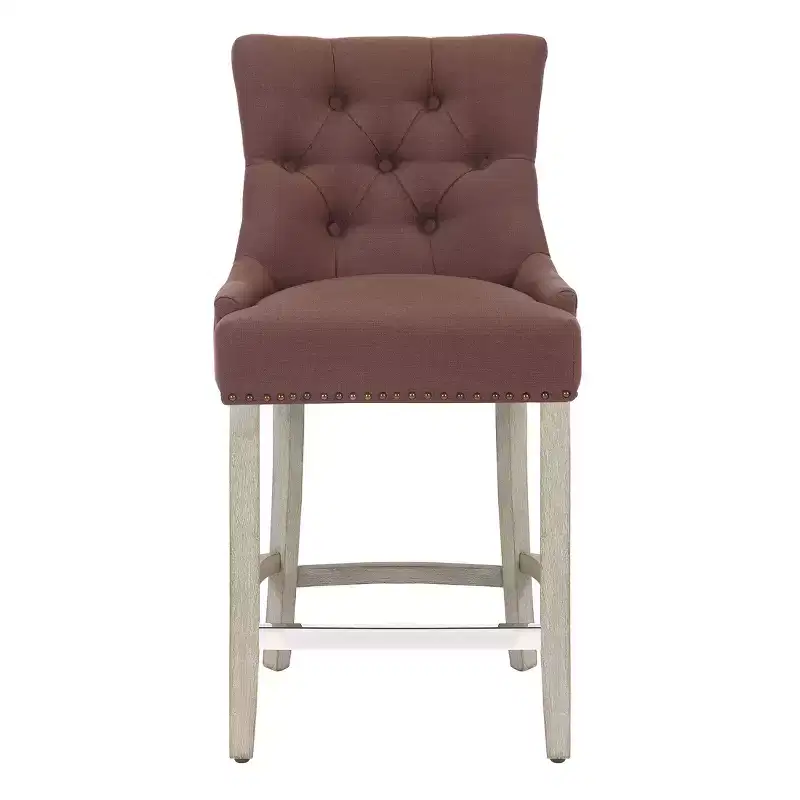WestinTrends 24 Linen Fabric Tufted Buttons Upholstered Wingback Counter Stool, Brown