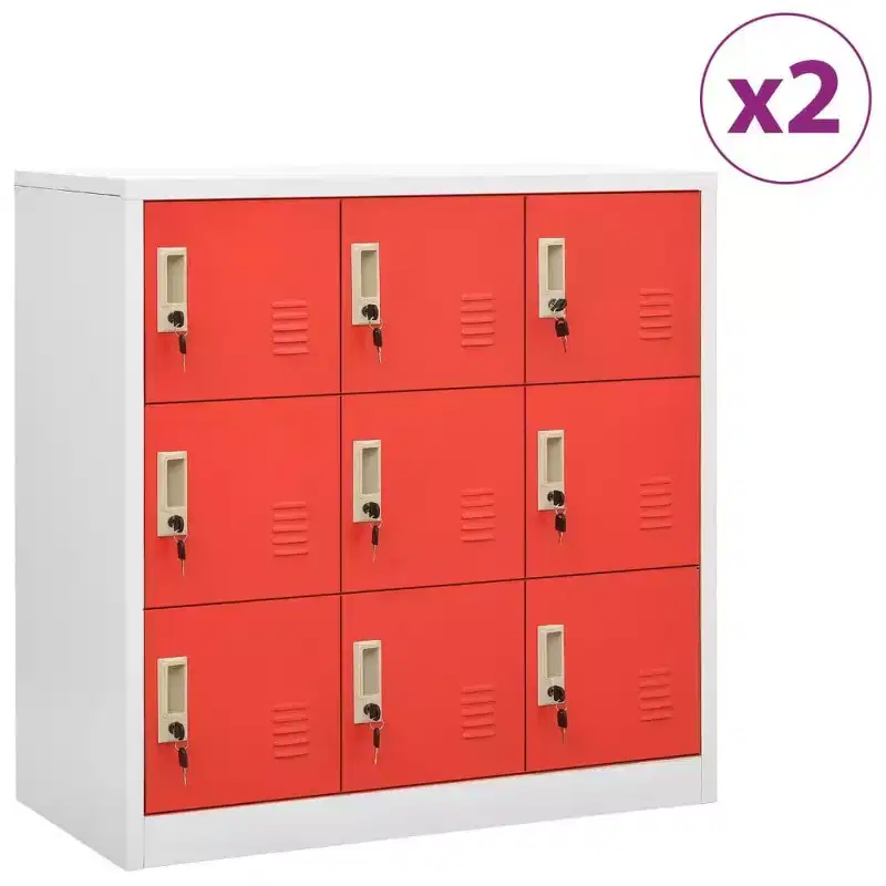 vidaXL Steel Locker Cabinets, Set of 2 - Modern Design Locker Storage with 9 compartments, Ideal for School or Office - Gray and Red