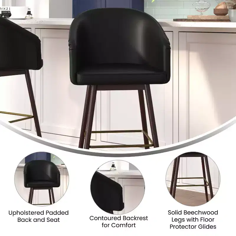 Upholstered Bar Height Dining Stool with Wood Frame