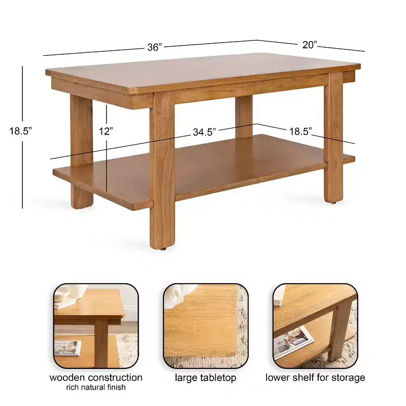 Wood Two-Tier Coffee Table 36''W x 20''D x 18.5''H
