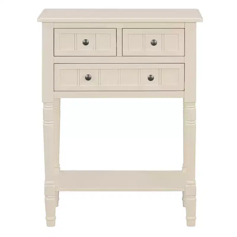 Narrow Console Table, Slim Sofa Table with Three Storage Drawers and Bottom Shelf,Beige