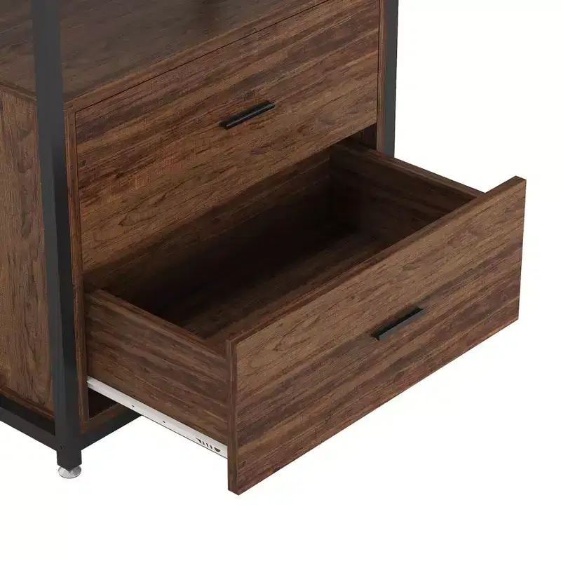 4-Tier Bookshelf with 2 Drawers – Metal Frame, Particle Board, 60