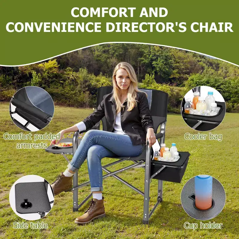 SUGIFT Extra-Wide Folding Camping Chair with Cooler Bag, Side Table & Padded Seat, 400 lbs Capacity