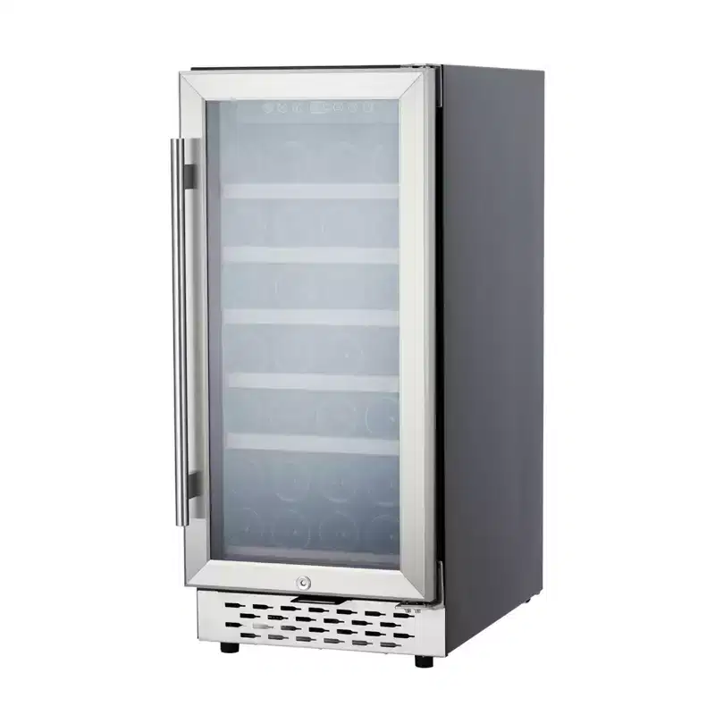 28 Bottle Wine Cooler Refrigerator, 15 Inch Freestanding Wine Fridge, Precise Temperature Control, Child Lock, Mini Beverage Refrigerator, Black