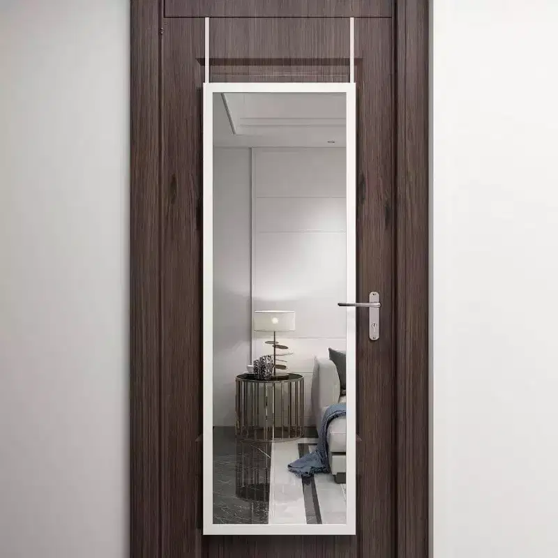 48 inchx 16 inch Over Door Full Length Mirror Wall Mounted Hanging with 2 Metal Hangers Bedroom Living Room Bathroom White