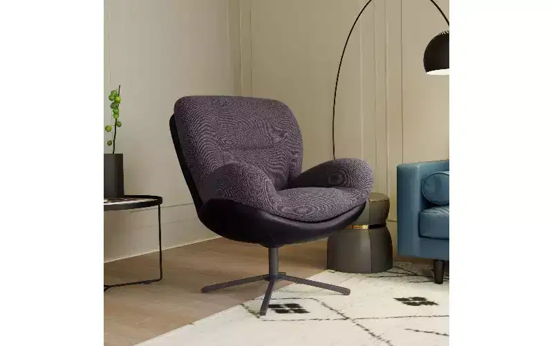 TUYOHW 360 Swivel Chair Ergonomic Office Chair, Chenille & Faux Leather Home Office Desk Chair with Black Metal Base, Modern Vanity Chair