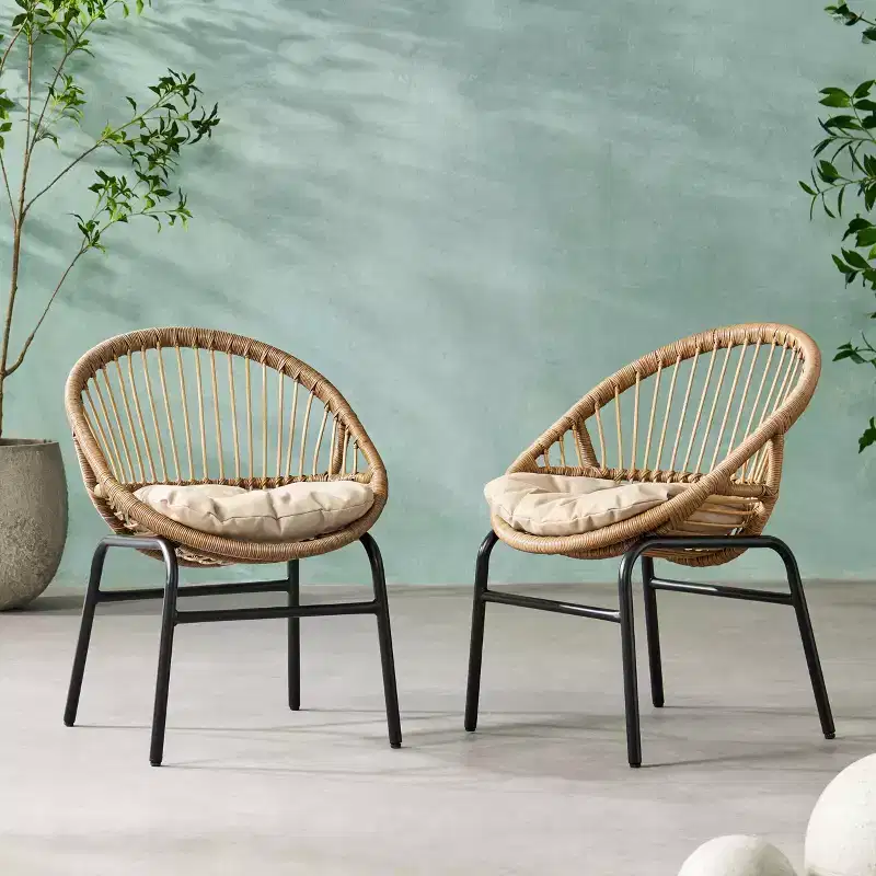 TUYOHW 17 Sleek Patio Accent Chairs Set of 2,Ergonomics Wicker Rattan Outdoor Leisure Chair for Porch,Garden& Backyard,400lbs Capacity