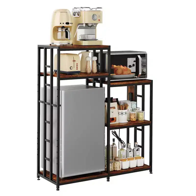 6-Tier Adjustable Mini Fridge Stand with 3 Power Outlets - Heavy Duty Kitchen Rack & Coffee Bar Organizer - 360lb Capacity - Dorm & Apartment