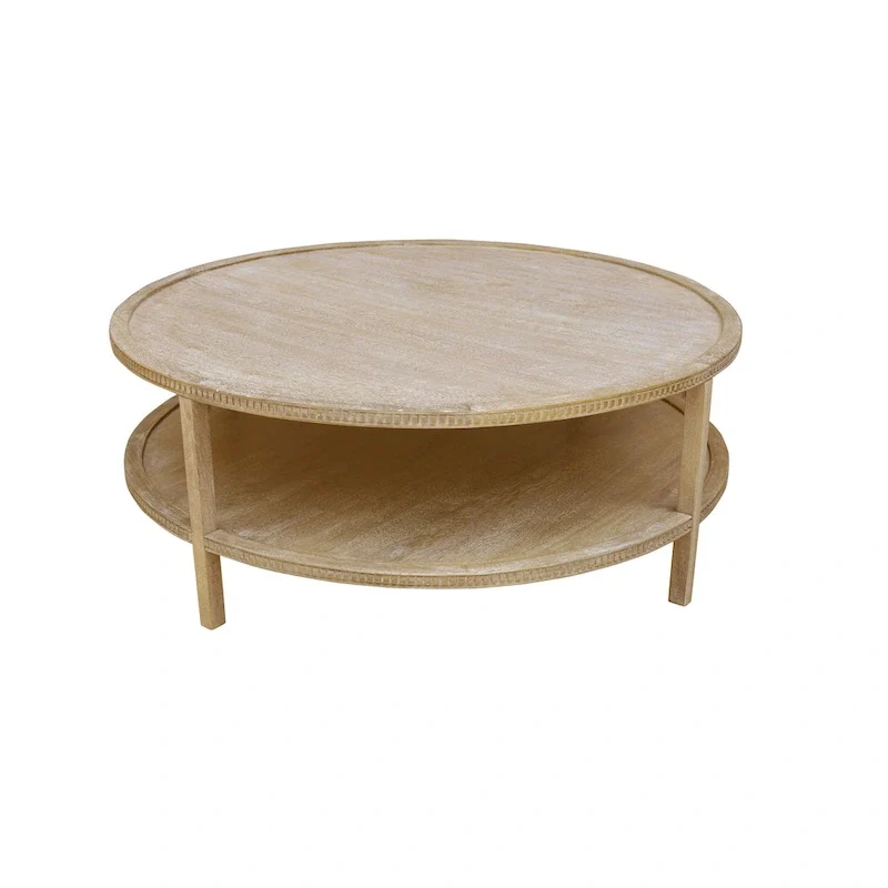 48-inch Round Mango Hardwood Coffee Table with Shelf