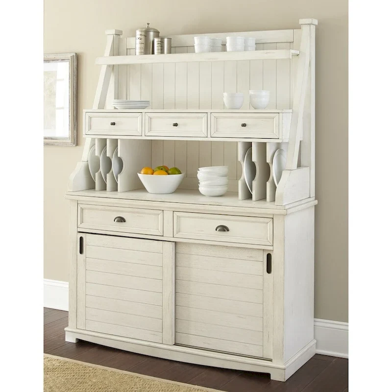 Antique White Buffet and Hutch with Storage