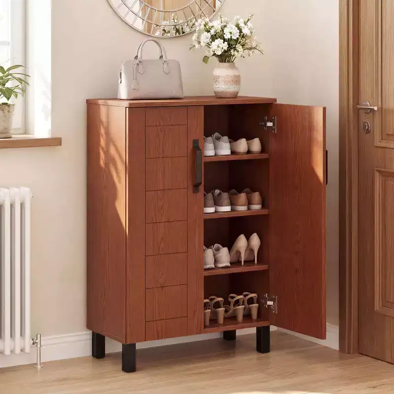 5-Tier Shoe Storage Cabinet with 2 Doors, Removable Shelves & Ventilation, Brown/Natural Oak