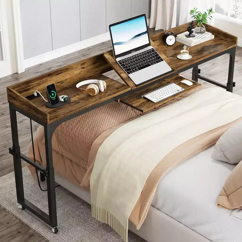 Height Adjustable Overbed Table with Wheels and Adjustable Tilt Stand